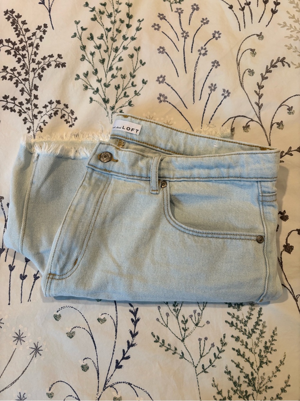 LOFT Light Blue Frayed Hem Cropped Jeans